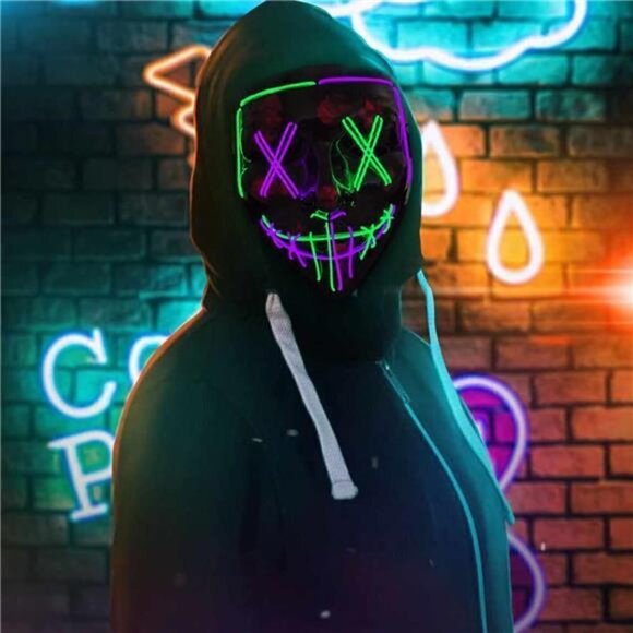 GREEN PURPLE Halloween Mask LED Light Scary Festival Cosplay Costume Masquerade - Picture 3 of 6